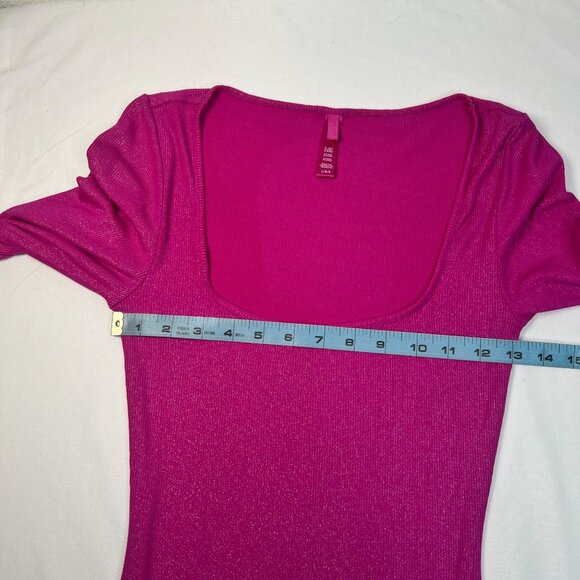 SKIMS Soft Lounge Long Sleeve Ribbed Bodycon Metallic Fuchsia Party Dress Large - Picture 6 of 11